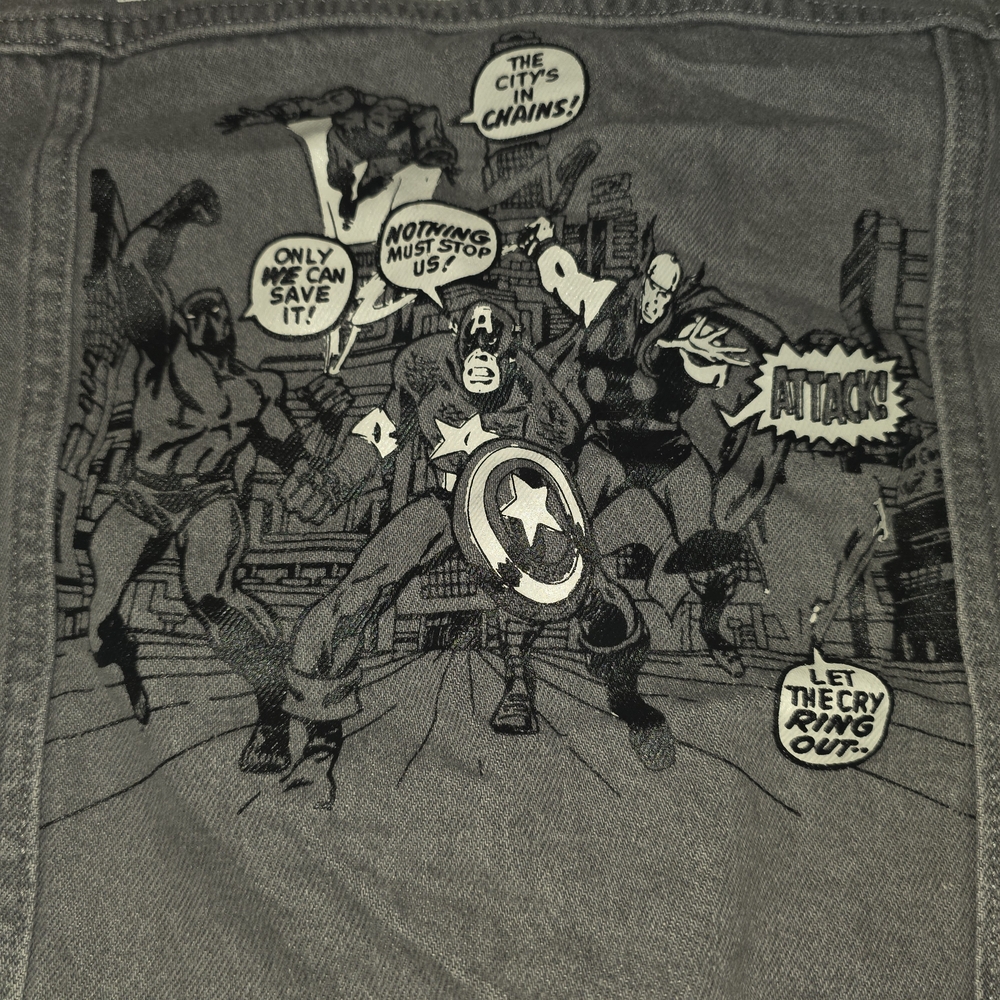 Marvel Kids Gray Jean Jacket with Black & White Superhero Print